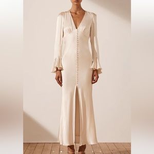 Shona Joy La Lune Frill Cuff Bias Midi Dress - Cream